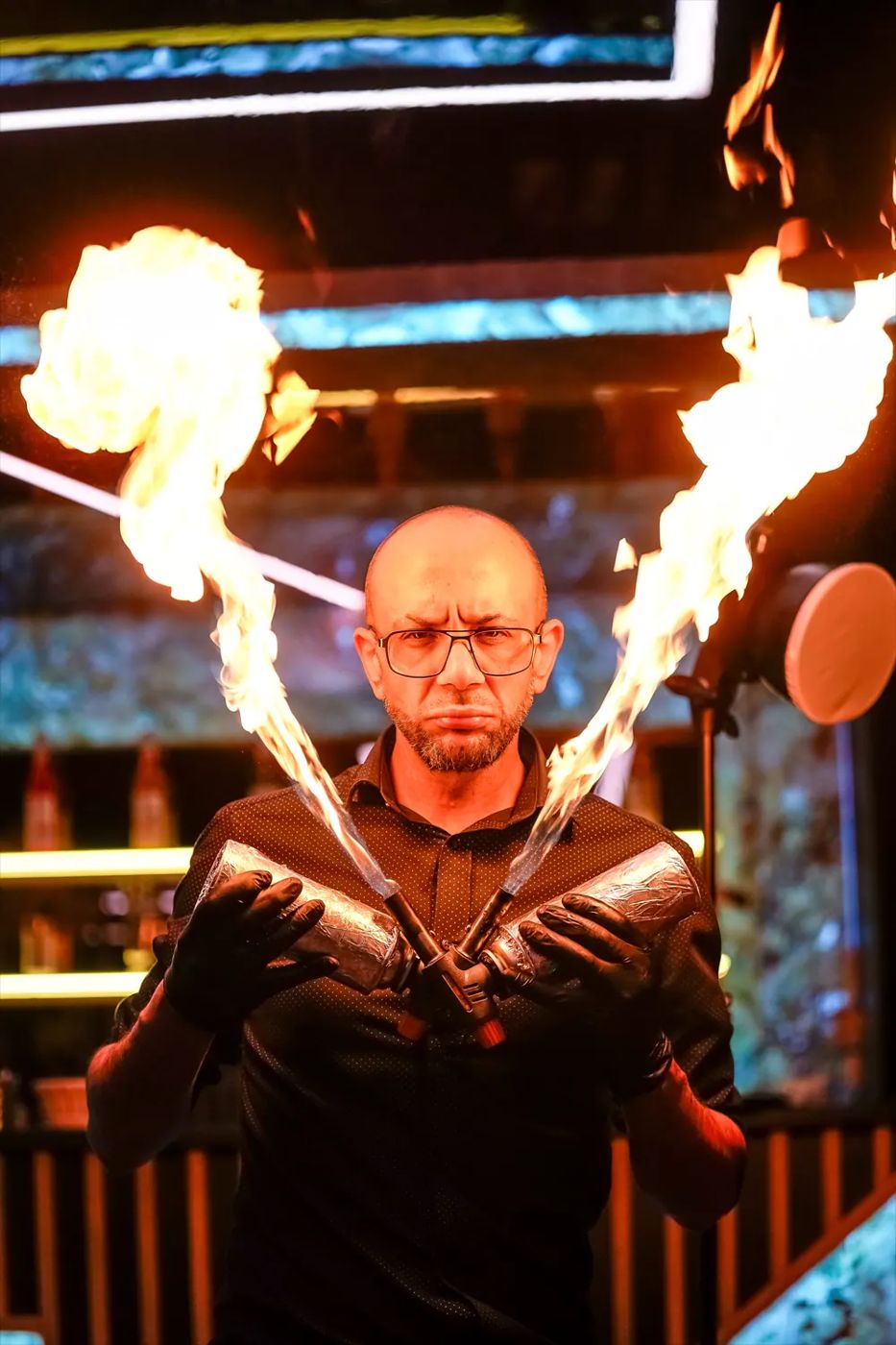 Fire show at Entree Steakhouse
